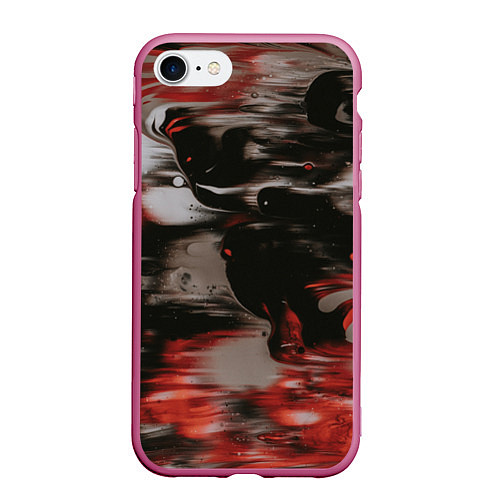 Чехол iPhone 7/8 матовый Чёрные и красные волны / 3D-Малиновый – фото 1