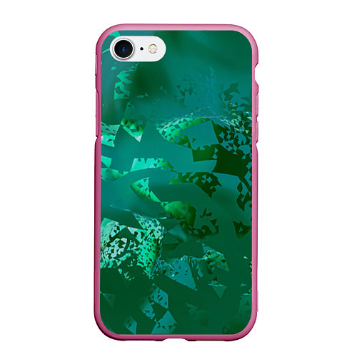 Чехол iPhone 7/8 матовый Зелёные обрывки фигур / 3D-Малиновый – фото 1