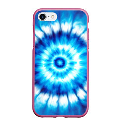 Чехол iPhone 7/8 матовый Тай-дай бело-синий круг, цвет: 3D-малиновый