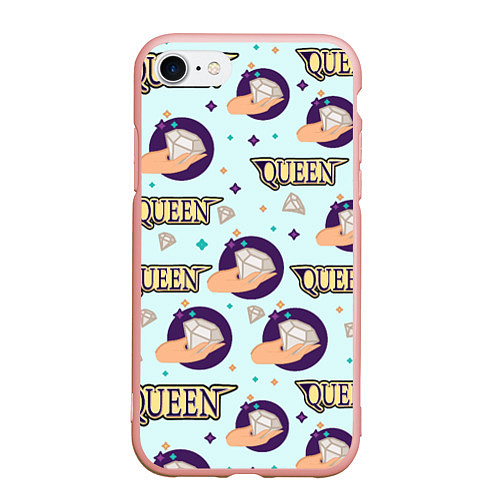 Чехол iPhone 7/8 матовый Королева - надпись с алмазом и звездами / 3D-Светло-розовый – фото 1