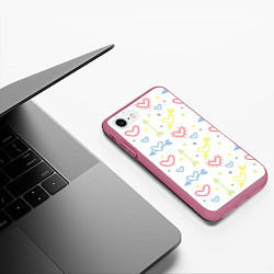 Чехол iPhone 7/8 матовый Color hearts, цвет: 3D-малиновый — фото 2