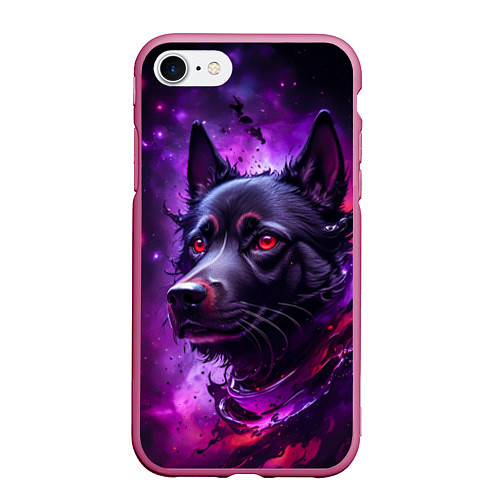 Чехол iPhone 7/8 матовый Собака космос / 3D-Малиновый – фото 1