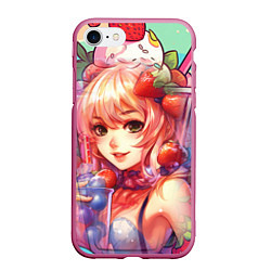 Чехол iPhone 7/8 матовый Рыжая девушка с клубникой, цвет: 3D-малиновый