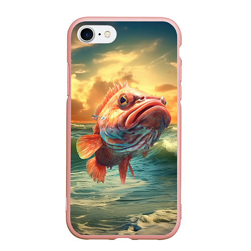 Чехол iPhone 7/8 матовый Большой карп / 3D-Светло-розовый – фото 1