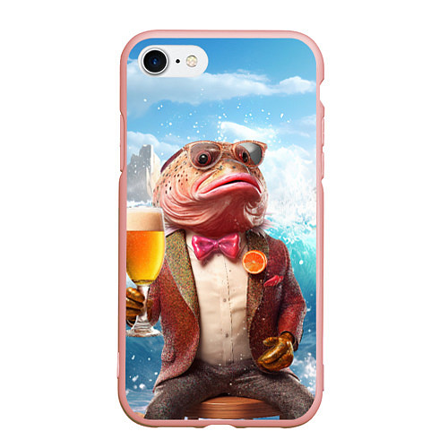 Чехол iPhone 7/8 матовый Мистер карп с пивом / 3D-Светло-розовый – фото 1