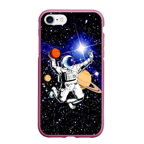 Чехол iPhone 7/8 матовый Космический баскетбол / 3D-Малиновый – фото 1