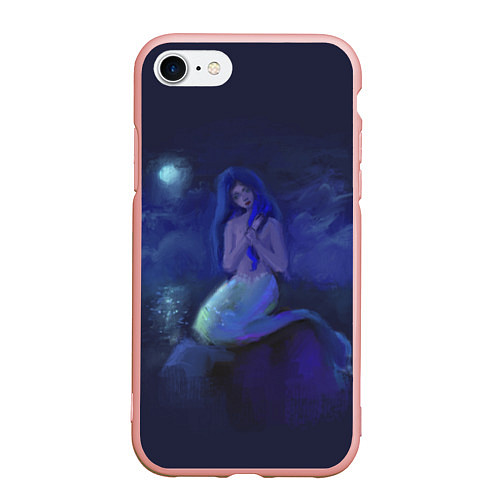Чехол iPhone 7/8 матовый Русалка и полнолуние / 3D-Светло-розовый – фото 1