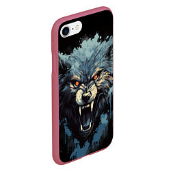 Чехол iPhone 7/8 матовый Blue black wolf, цвет: 3D-малиновый — фото 2