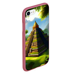 Чехол iPhone 7/8 матовый Пирамида индейцев майя, цвет: 3D-малиновый — фото 2