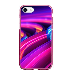 Чехол iPhone 7/8 матовый Неоновые абстрактные волны, цвет: 3D-малиновый