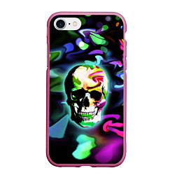Чехол iPhone 7/8 матовый Цветной череп, цвет: 3D-малиновый