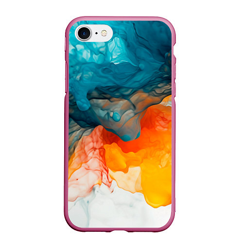 Чехол iPhone 7/8 матовый Синяя и оранжевая жидкости / 3D-Малиновый – фото 1