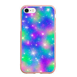 Чехол iPhone 7/8 матовый Яркий космос розово-синий с вкраплениями зеленого, цвет: 3D-светло-розовый