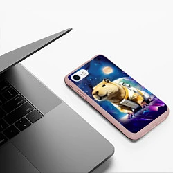 Чехол iPhone 7/8 матовый Капибара-космонавт - нейросеть, цвет: 3D-светло-розовый — фото 2