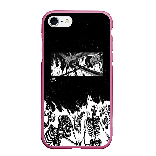 Чехол iPhone 7/8 матовый Блич - Скелеты в огне / 3D-Малиновый – фото 1