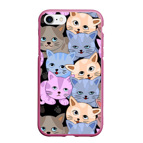 Чехол iPhone 7/8 матовый Cats party / 3D-Малиновый – фото 1