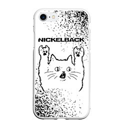Чехол iPhone 7/8 матовый Nickelback рок кот на светлом фоне, цвет: 3D-белый