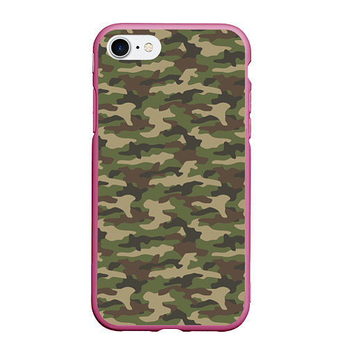 Чехол iPhone 7/8 матовый Камуфляж лесной зелёный / 3D-Малиновый – фото 1