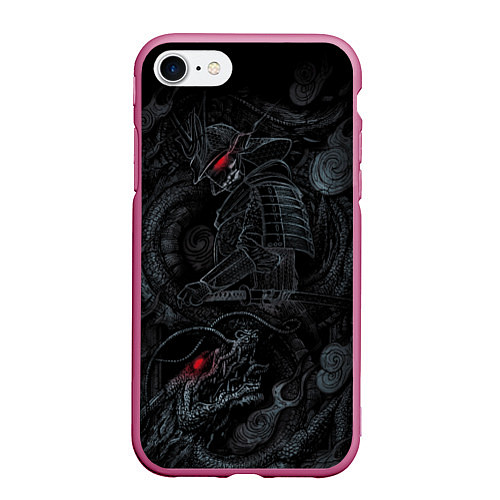 Чехол iPhone 7/8 матовый Dragon and samurai / 3D-Малиновый – фото 1