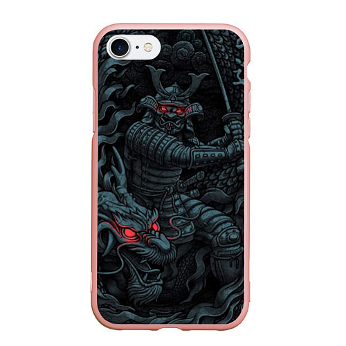 Чехол iPhone 7/8 матовый Samurai and dragon / 3D-Светло-розовый – фото 1