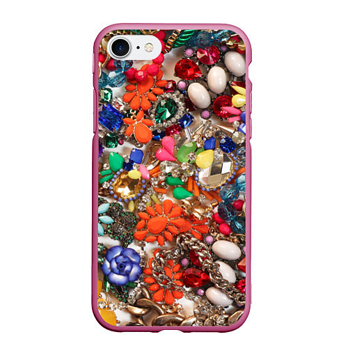 Чехол iPhone 7/8 матовый Камни и драгоценности / 3D-Малиновый – фото 1