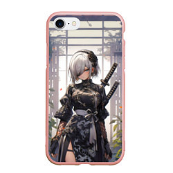 Чехол iPhone 7/8 матовый Nier automata девушка с мечами, цвет: 3D-светло-розовый