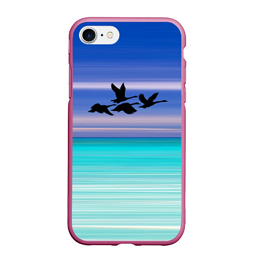 Чехол iPhone 7/8 матовый Летят лебеди / 3D-Малиновый – фото 1