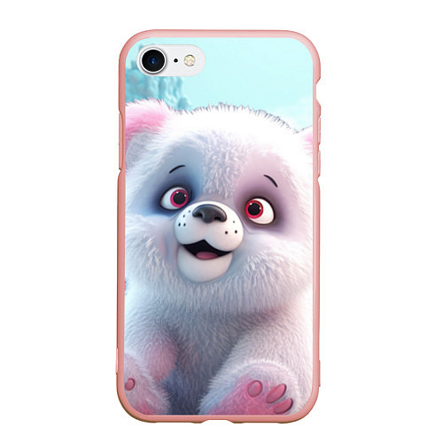 Чехол iPhone 7/8 матовый Милый белый пушистый медвежонок / 3D-Светло-розовый – фото 1