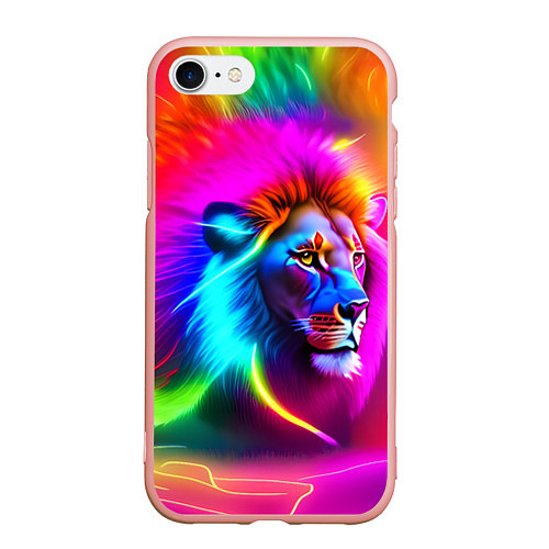Чехол iPhone 7/8 матовый Неоновый лев в цветовой абстракции / 3D-Светло-розовый – фото 1