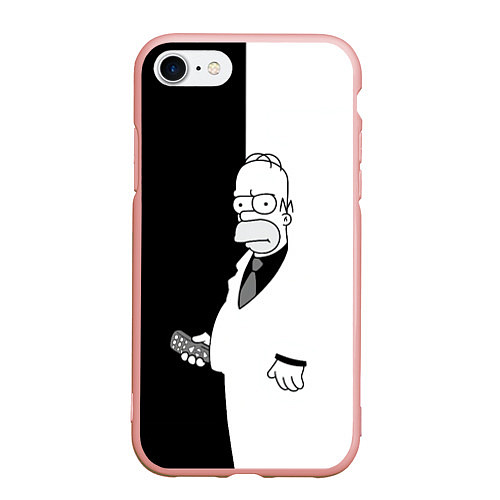 Чехол iPhone 7/8 матовый Homer Simpson - black and white / 3D-Светло-розовый – фото 1