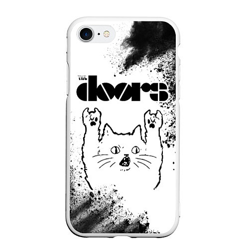 Чехол iPhone 7/8 матовый The Doors рок кот на светлом фоне / 3D-Белый – фото 1