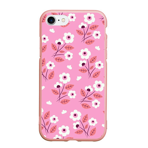 Чехол iPhone 7/8 матовый Flowers on pink / 3D-Светло-розовый – фото 1