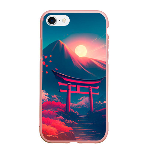 Чехол iPhone 7/8 матовый Японский вечерний пейзаж - тории / 3D-Светло-розовый – фото 1