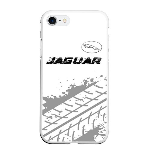 Чехол iPhone 7/8 матовый Jaguar speed на светлом фоне со следами шин: симво / 3D-Белый – фото 1