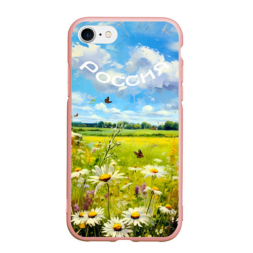 Чехол iPhone 7/8 матовый Россия - летнее цветочное поле / 3D-Светло-розовый – фото 1