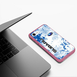 Чехол iPhone 7/8 матовый Subaru blue logo, цвет: 3D-малиновый — фото 2
