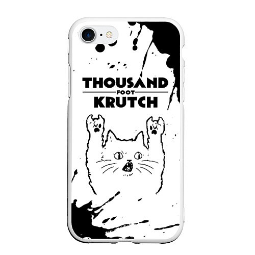 Чехол iPhone 7/8 матовый Thousand Foot Krutch рок кот на светлом фоне / 3D-Белый – фото 1