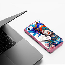 Чехол iPhone 7/8 матовый Japanese girl - irezumi - tattoo, цвет: 3D-малиновый — фото 2