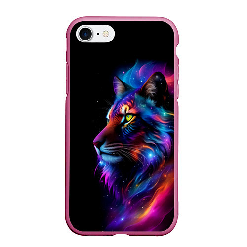 Чехол iPhone 7/8 матовый Лев в космосе и звезды / 3D-Малиновый – фото 1