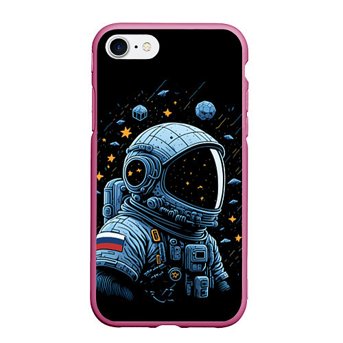 Чехол iPhone 7/8 матовый Русский космонавт / 3D-Малиновый – фото 1