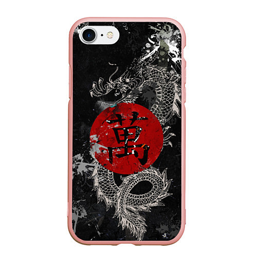 Чехол iPhone 7/8 матовый Dragon - black grunge / 3D-Светло-розовый – фото 1