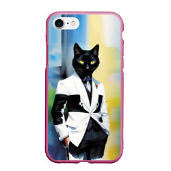 Чехол iPhone 7/8 матовый Cat fashionista - neural network - pop art, цвет: 3D-малиновый