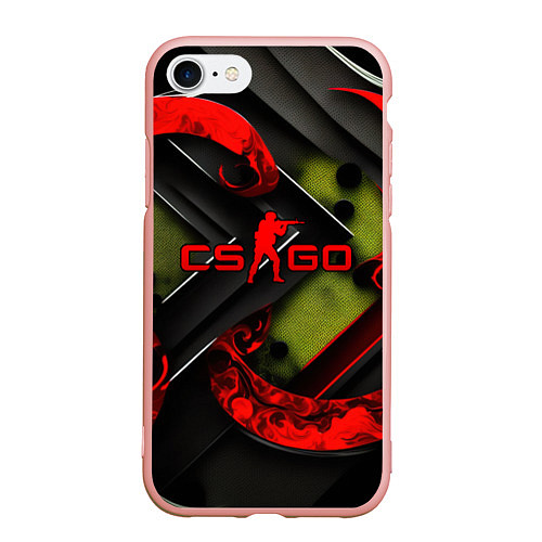 Чехол iPhone 7/8 матовый CS GO abstract green red / 3D-Светло-розовый – фото 1