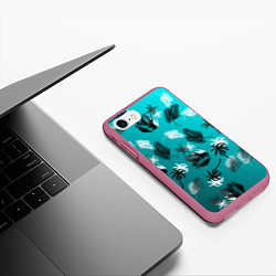 Чехол iPhone 7/8 матовый Летний узор с пальмами, цвет: 3D-малиновый — фото 2