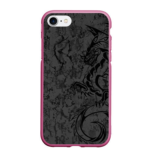 Чехол iPhone 7/8 матовый Black dragon - grunge / 3D-Малиновый – фото 1