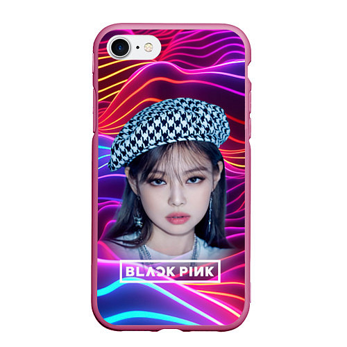 Чехол iPhone 7/8 матовый Jennie neon / 3D-Малиновый – фото 1