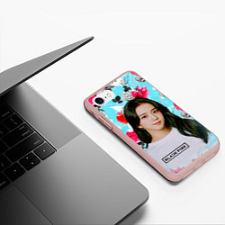 Чехол iPhone 7/8 матовый Jennie Kim Blackpink flowers, цвет: 3D-светло-розовый — фото 2