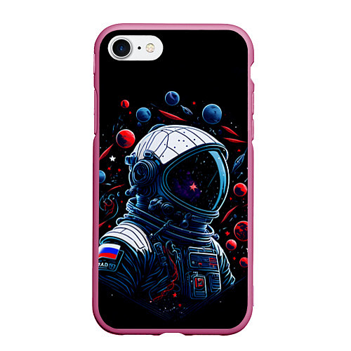 Чехол iPhone 7/8 матовый Российский астронавт - планеты / 3D-Малиновый – фото 1