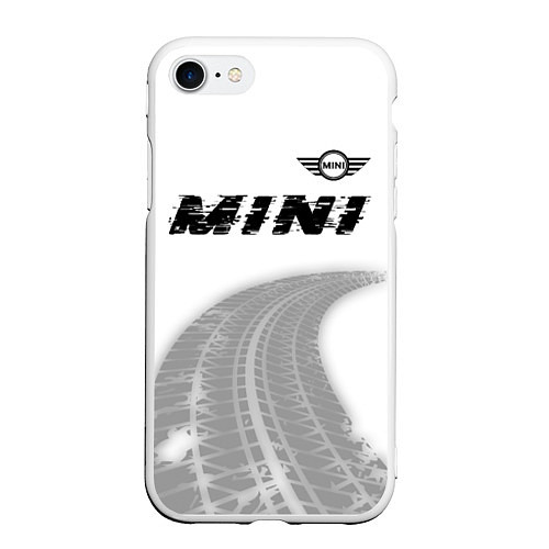 Чехол iPhone 7/8 матовый Mini speed на светлом фоне со следами шин: символ / 3D-Белый – фото 1