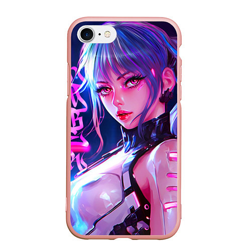Чехол iPhone 7/8 матовый Кибер-девушка неон аниме / 3D-Светло-розовый – фото 1